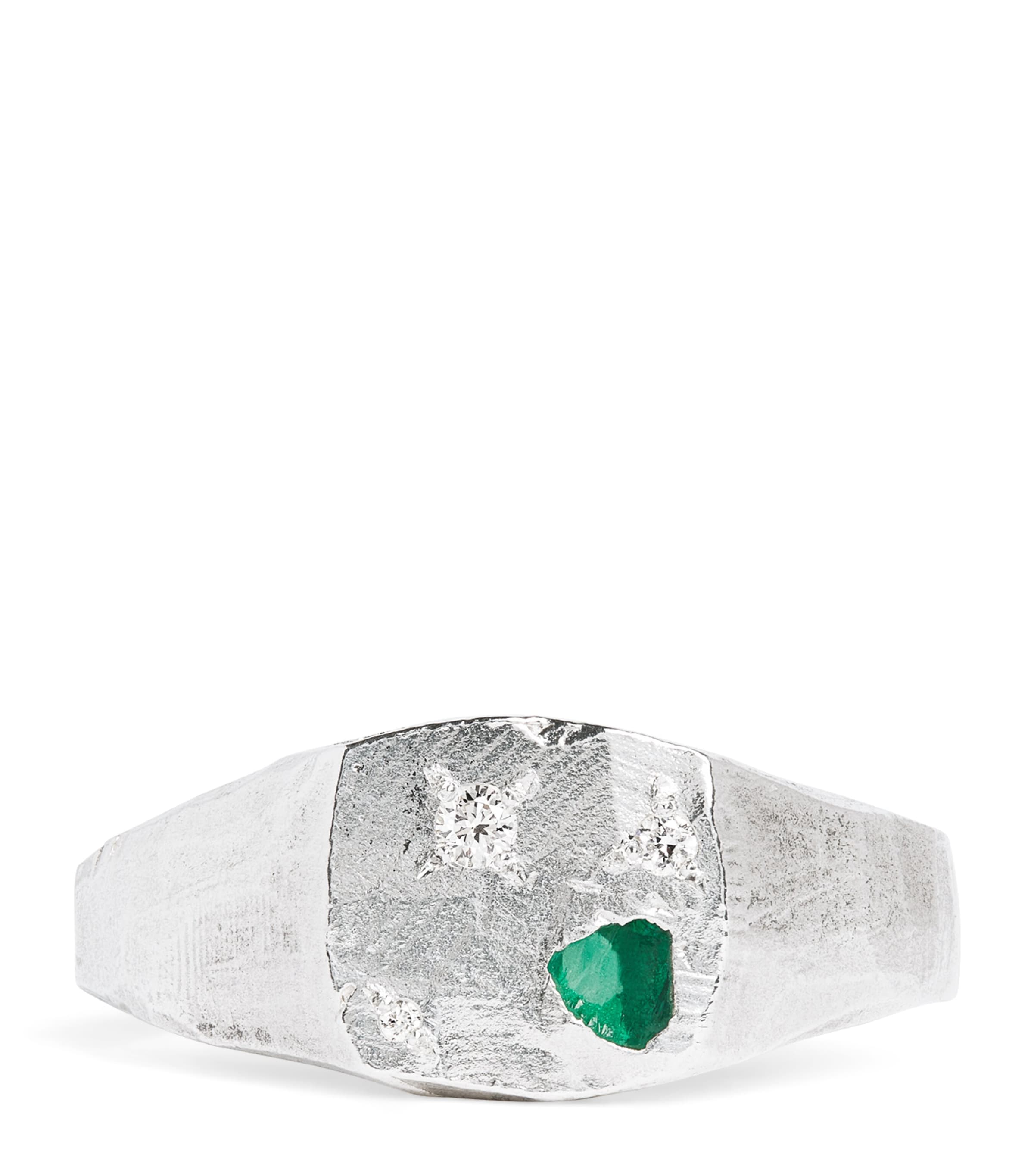 Sterling Silver and Emerald Scatter Signet Ring