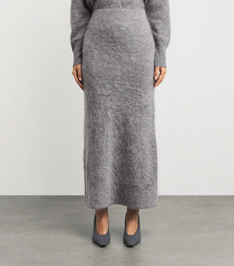 Grey Brushed Cashmere Umi Maxi Skirt