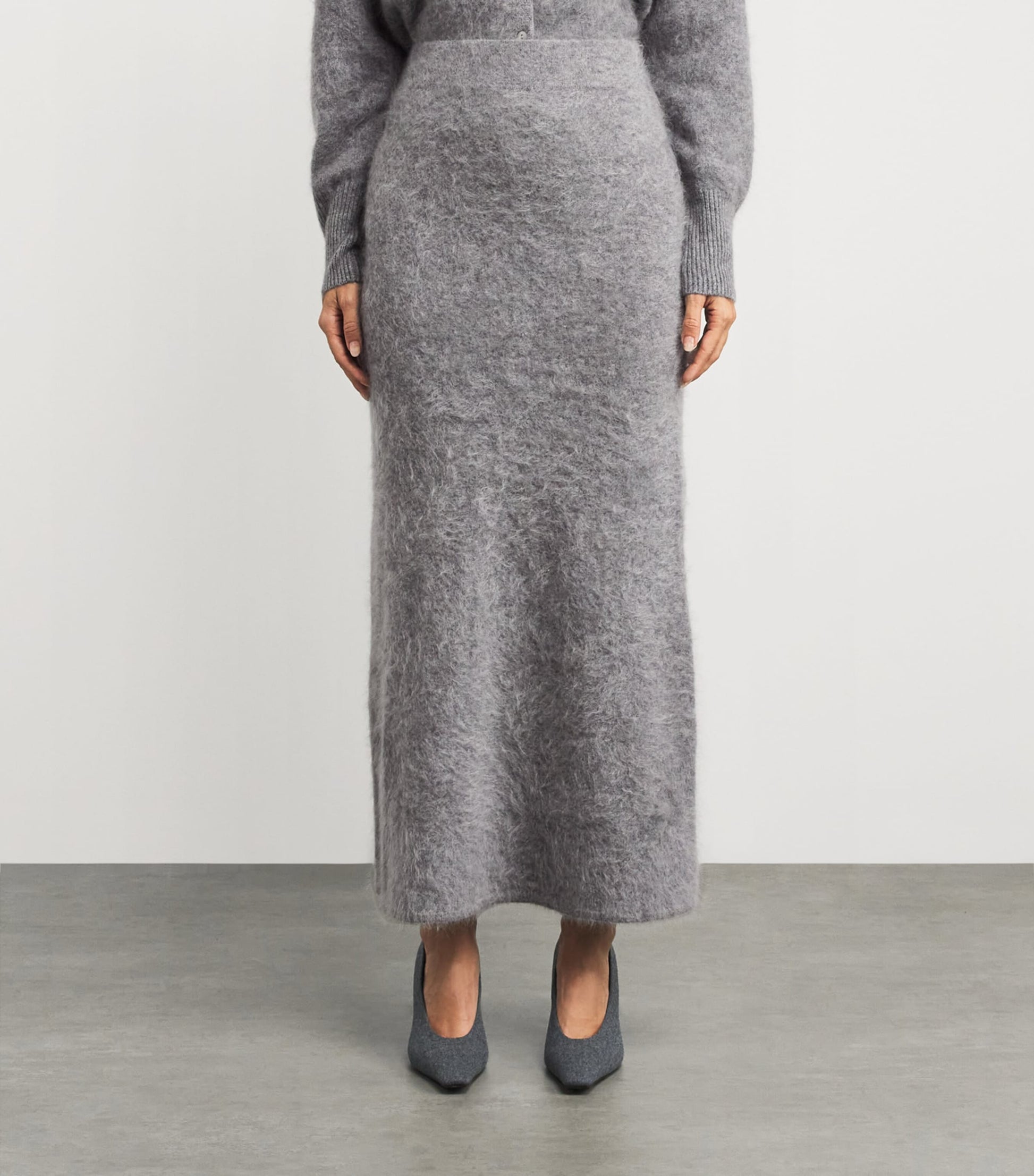 Grey Brushed Cashmere Umi Maxi Skirt