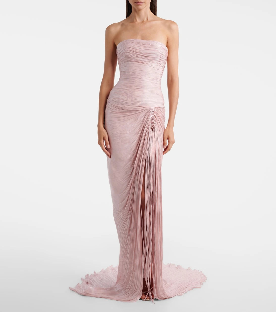 Marmar Halim - Draped pleated scarf-detail bustier gown