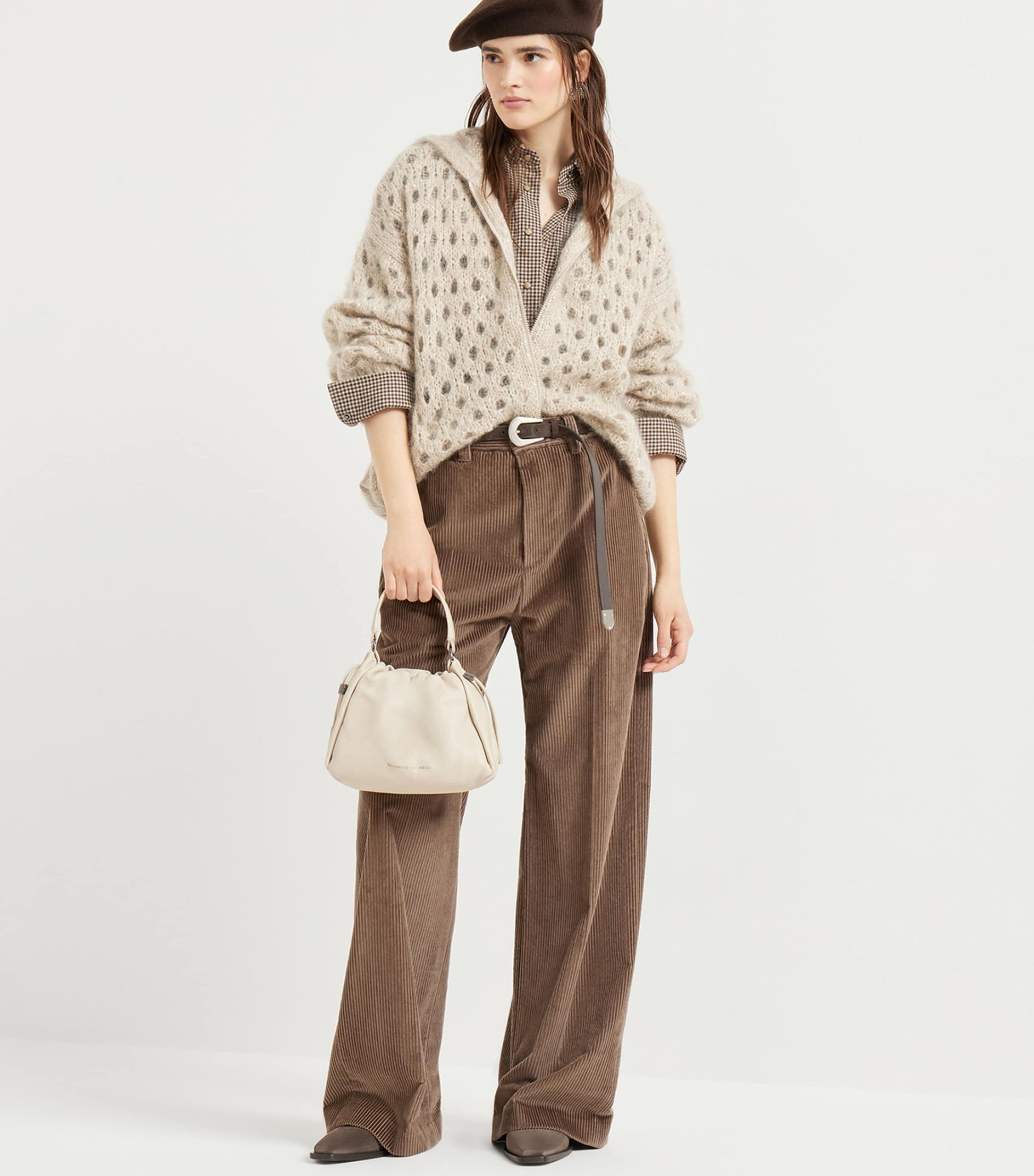 Beige Mohair-Blend Dazzling Net Cardigan