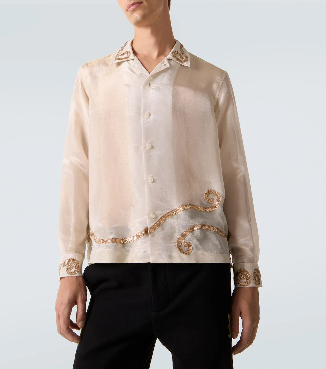 Bode - Lido appliqué semi-sheer shirt