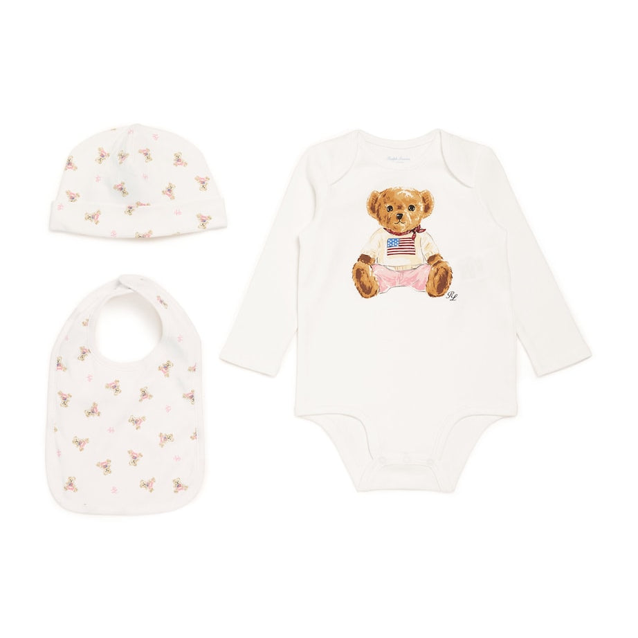 Ralph Lauren Kids Polo Bear Bodysuit, Hat and Bib Gift Set (3-9 Months)