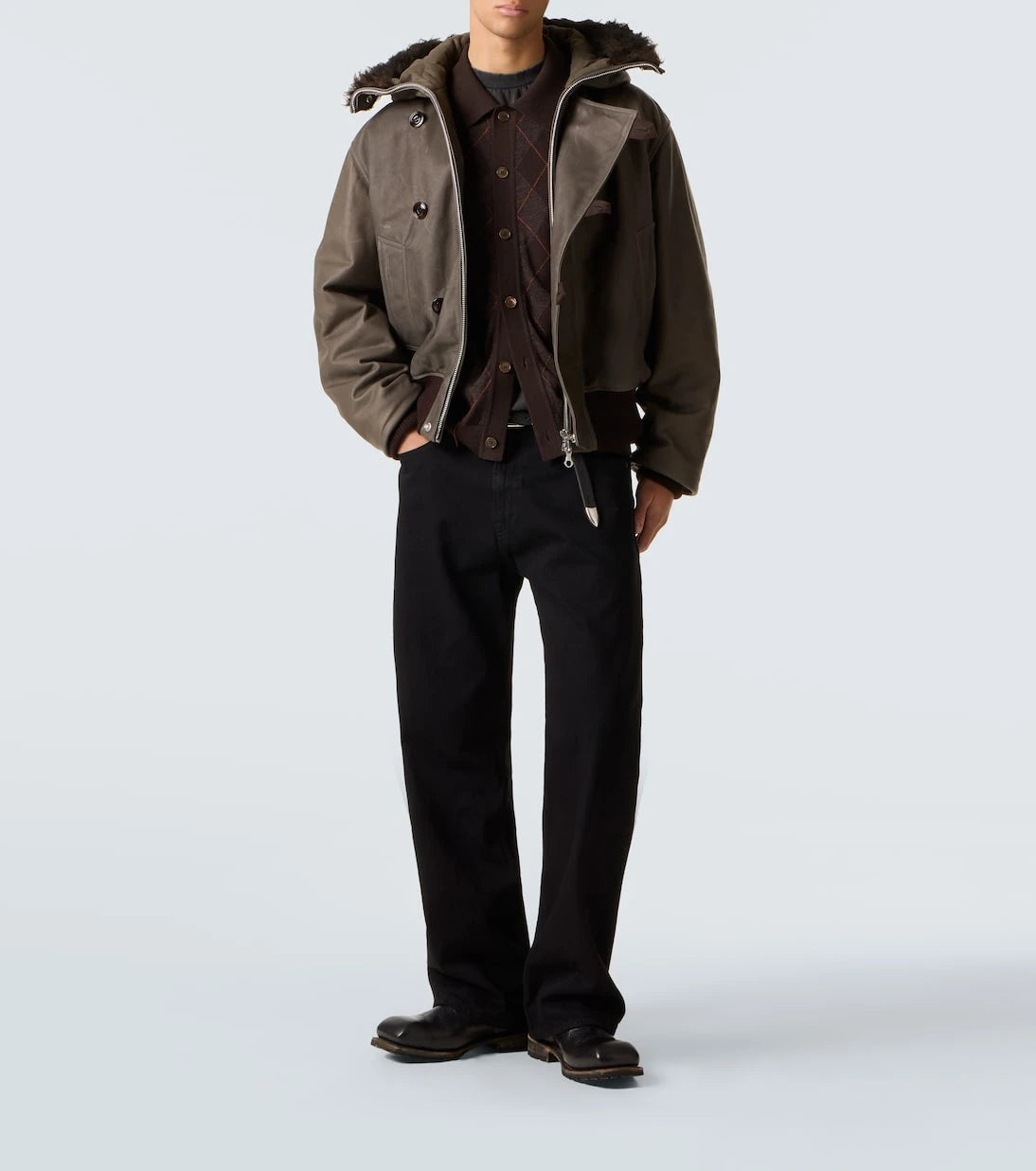 Our Legacy - جاكيت جلدي بياقة Shearling