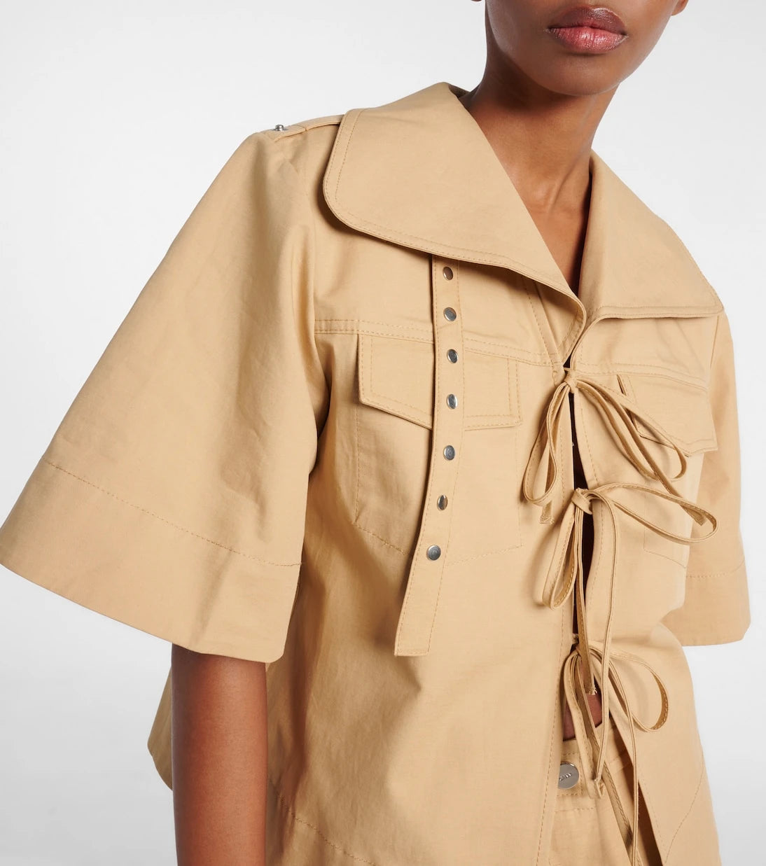 Ganni - Bow-detail cotton and linen top