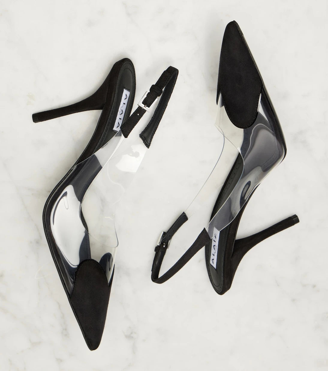 Alaïa - Cœur 90 suede and PVC slingback pumps