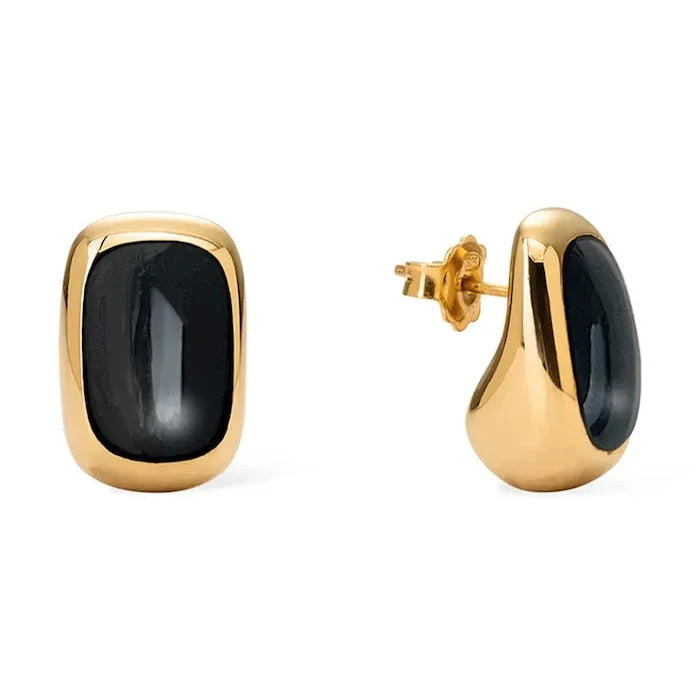 Emaye Detaylı Altın Kaplama Gümüş Kadın Küpeleri Alexis Black Earings