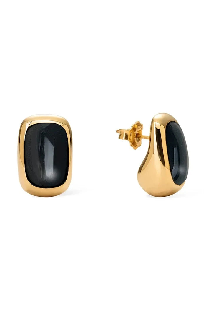 Emaye Detaylı Altın Kaplama Gümüş Kadın Küpeleri Alexis Black Earings