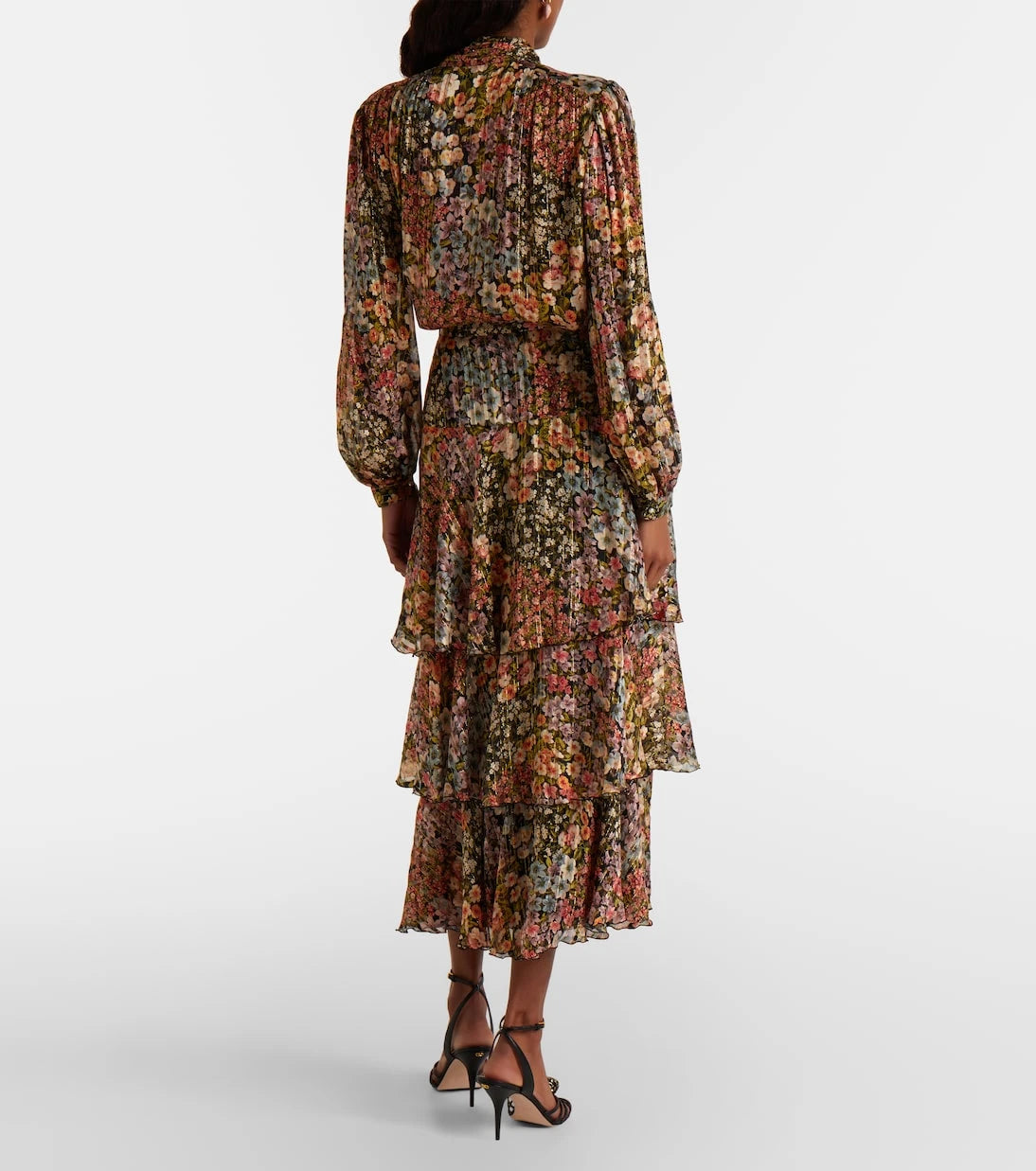 Valentino - Floral plissé tiered silk midi skirt