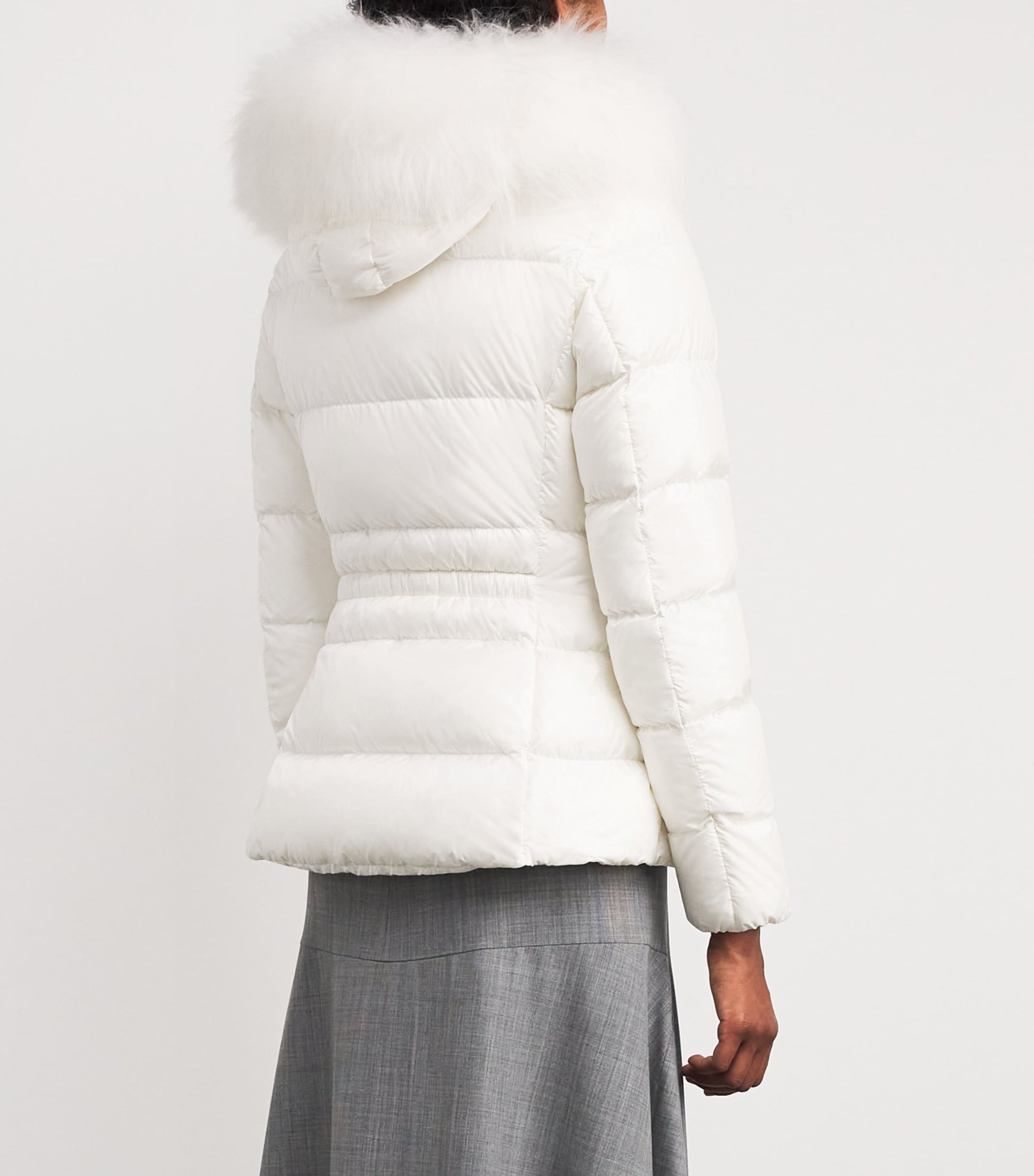 Moncler White Shearling-Trim Boed Puffer Jacket