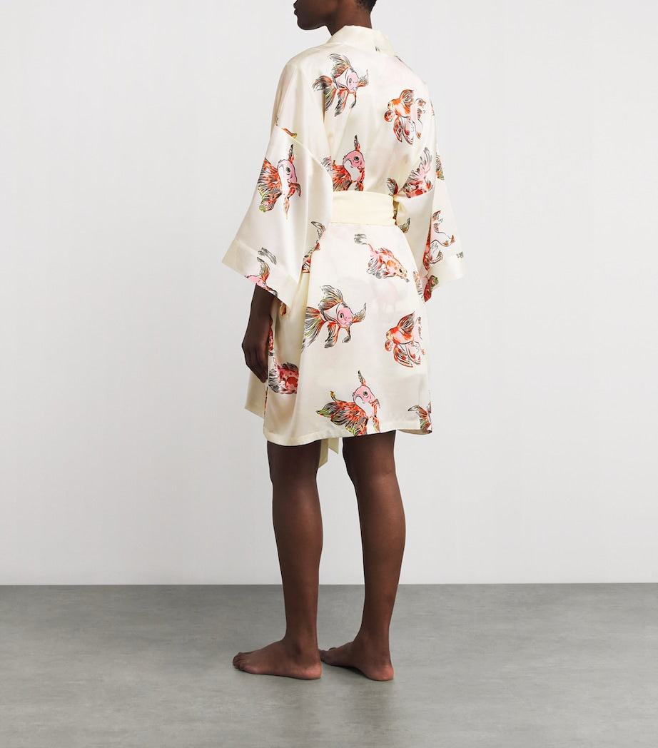 Olivia von Halle Silk Fish Print Mimi Robe