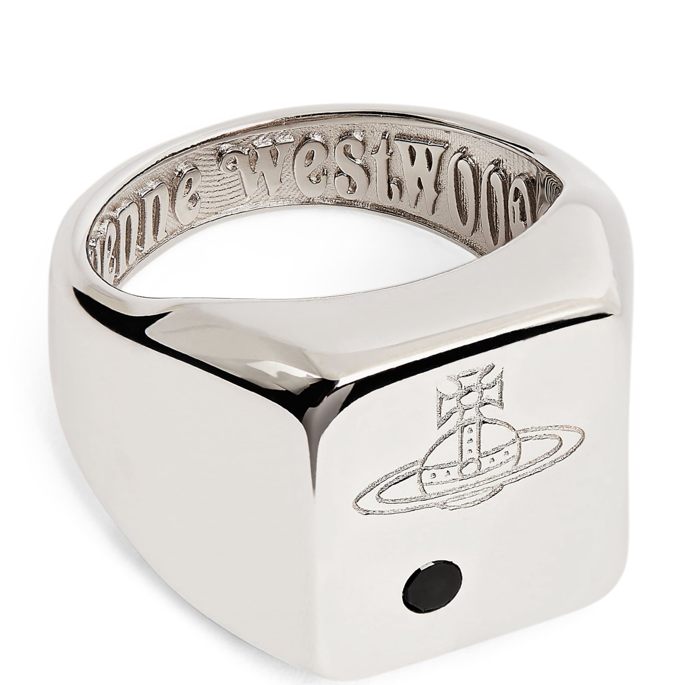 Vivienne Westwood Sterling Silver and Crystal Carlo Orb Signet Ring