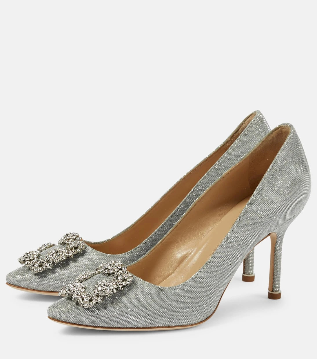Manolo Blahnik - حذاء Hangisi 90 بكعب عالٍ لامع ومُزين بالجواهر