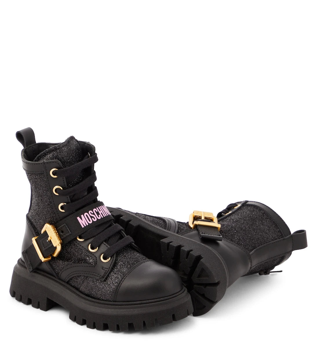 Moschino Kids - Logo leather-trimmed combat boots