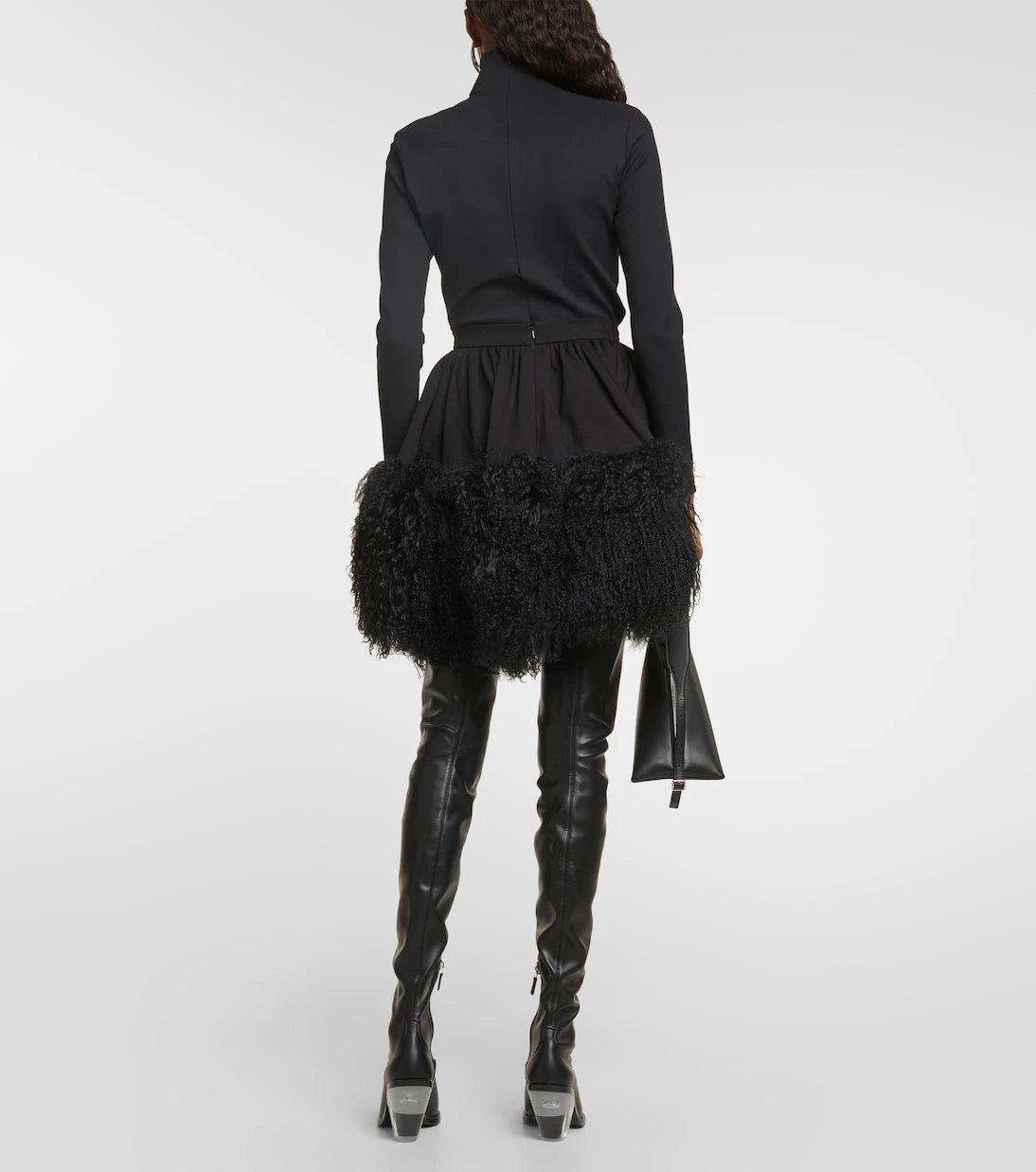 David Koma - Jersey and shearling miniskirt