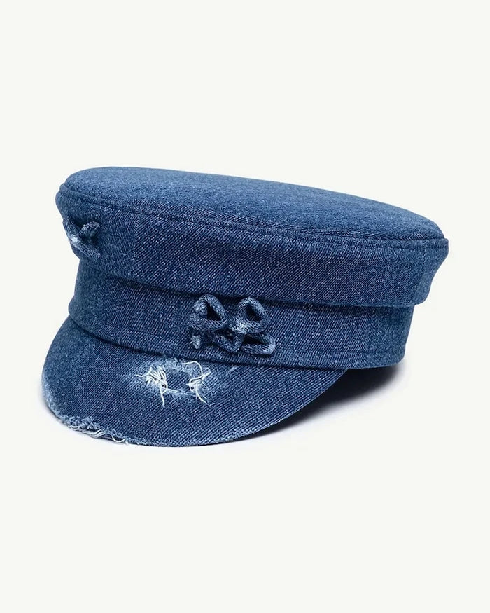 RUSLAN BAGINSKIY şapka kadın denim Distressed Denim Baker Boy Cap
