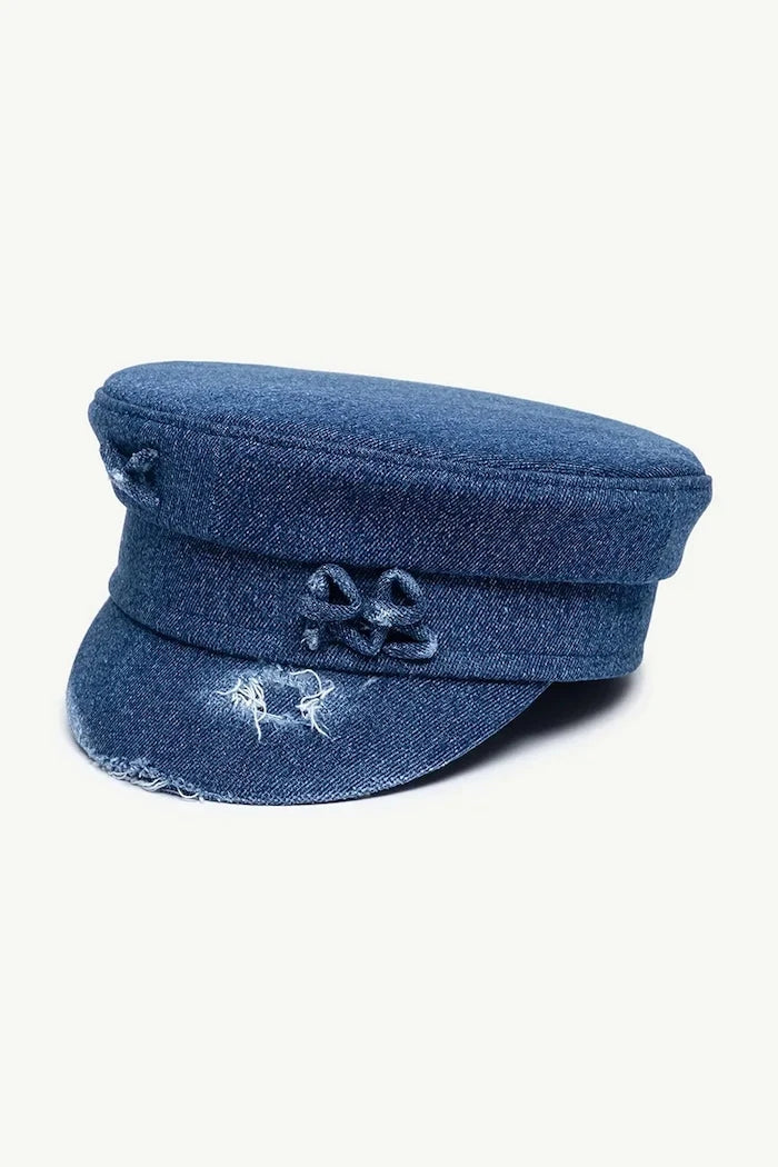 RUSLAN BAGINSKIY şapka kadın denim Distressed Denim Baker Boy Cap