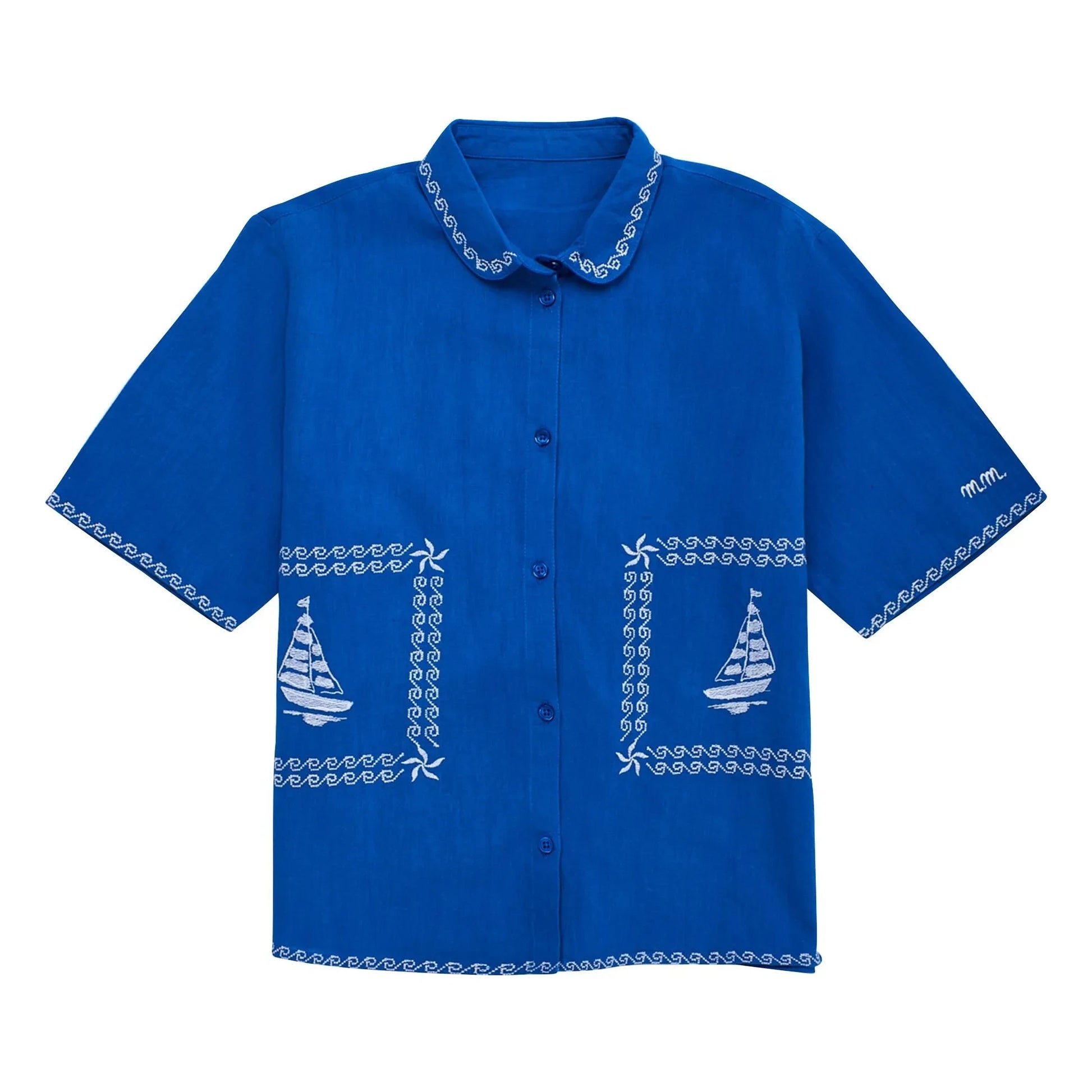 Maison Mangostan - Voiles Embroidered Shirt | Blue