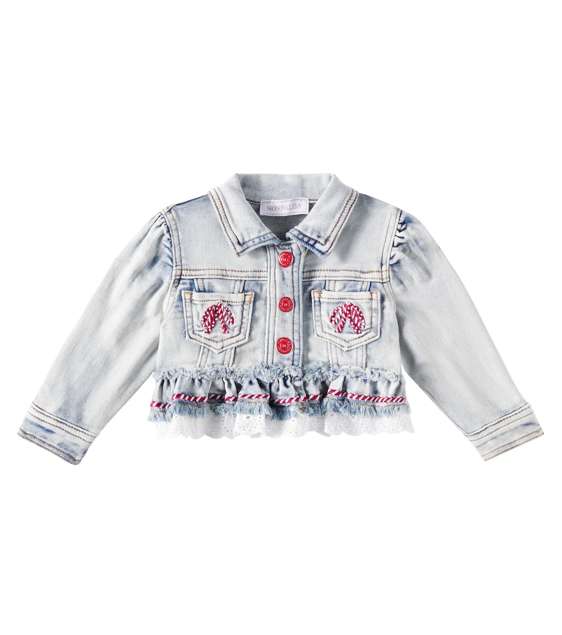 Monnalisa - Embroidered ruffled denim jacket