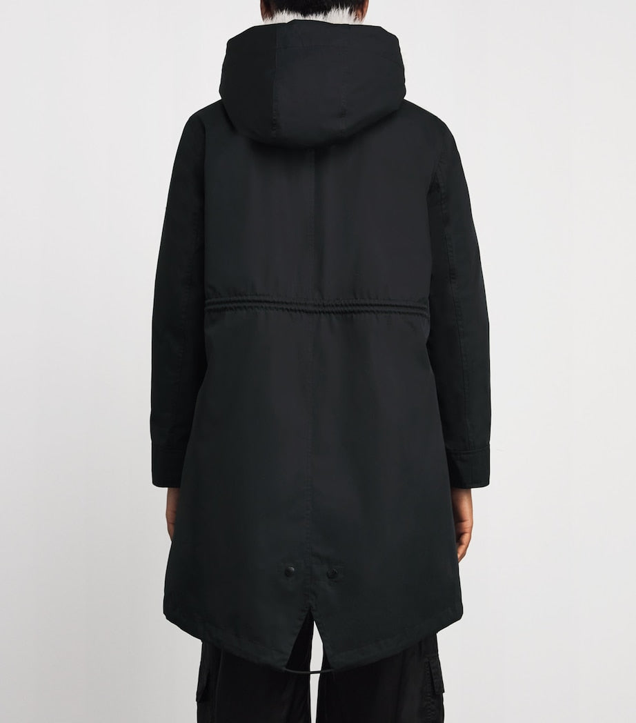 Black Fox-Rabbit Blended-Cotton Parka (85cm)