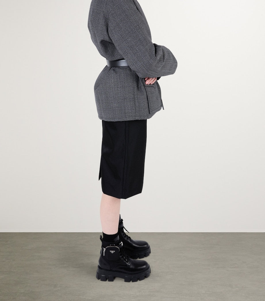 Prada Black Leather Monolith Boots with Pouch 55