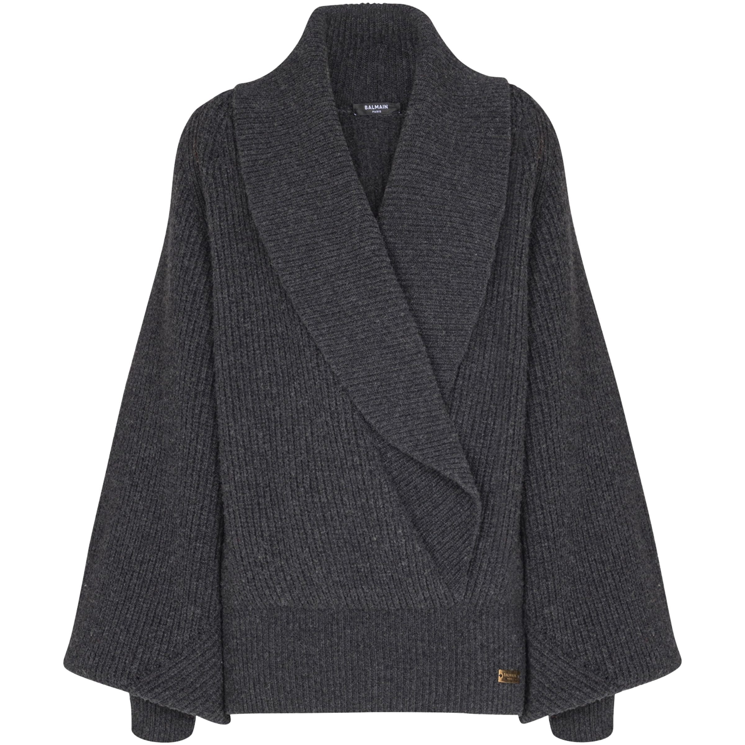 Balmain Grey Wool Oversized Wrap Sweater