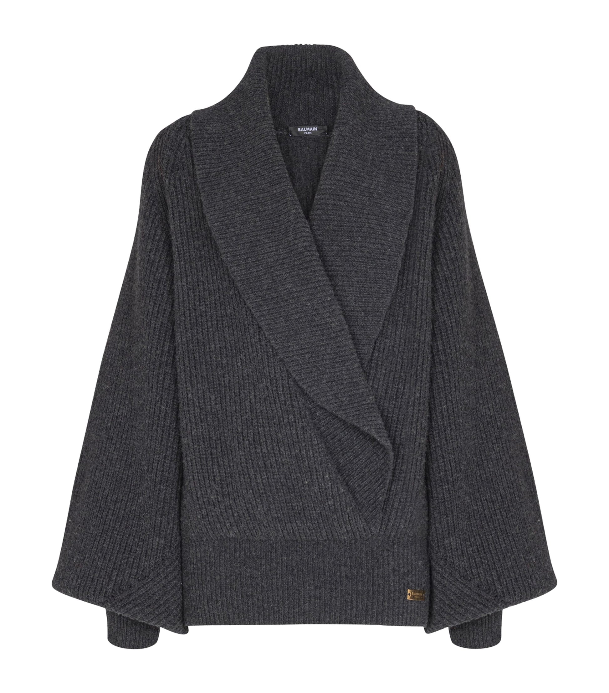 Balmain Grey Wool Oversized Wrap Sweater
