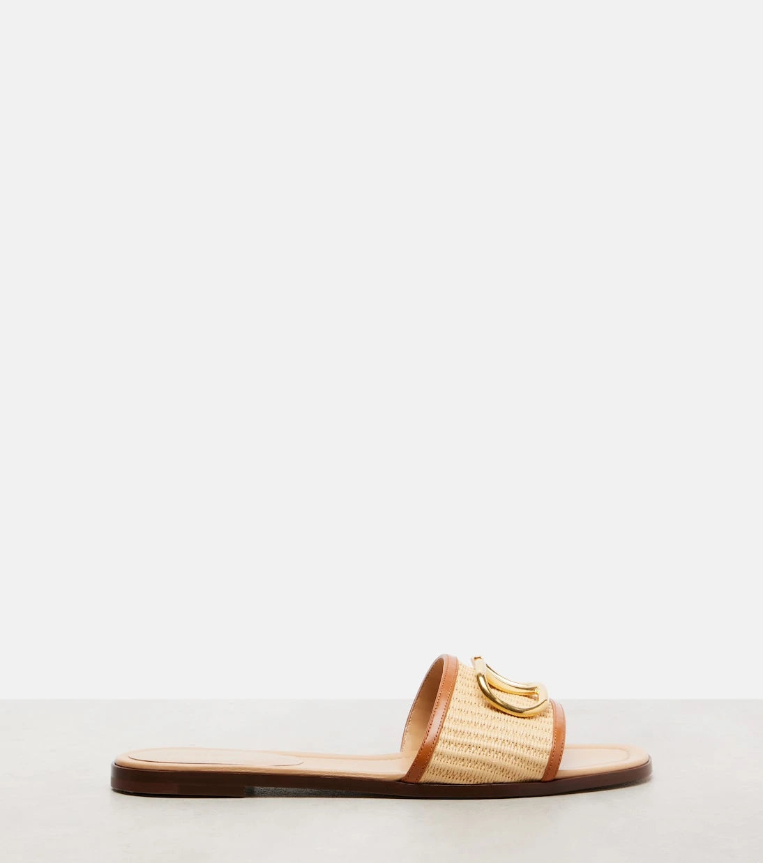 Valentino Garavani - VLogo leather-trimmed raffia slides