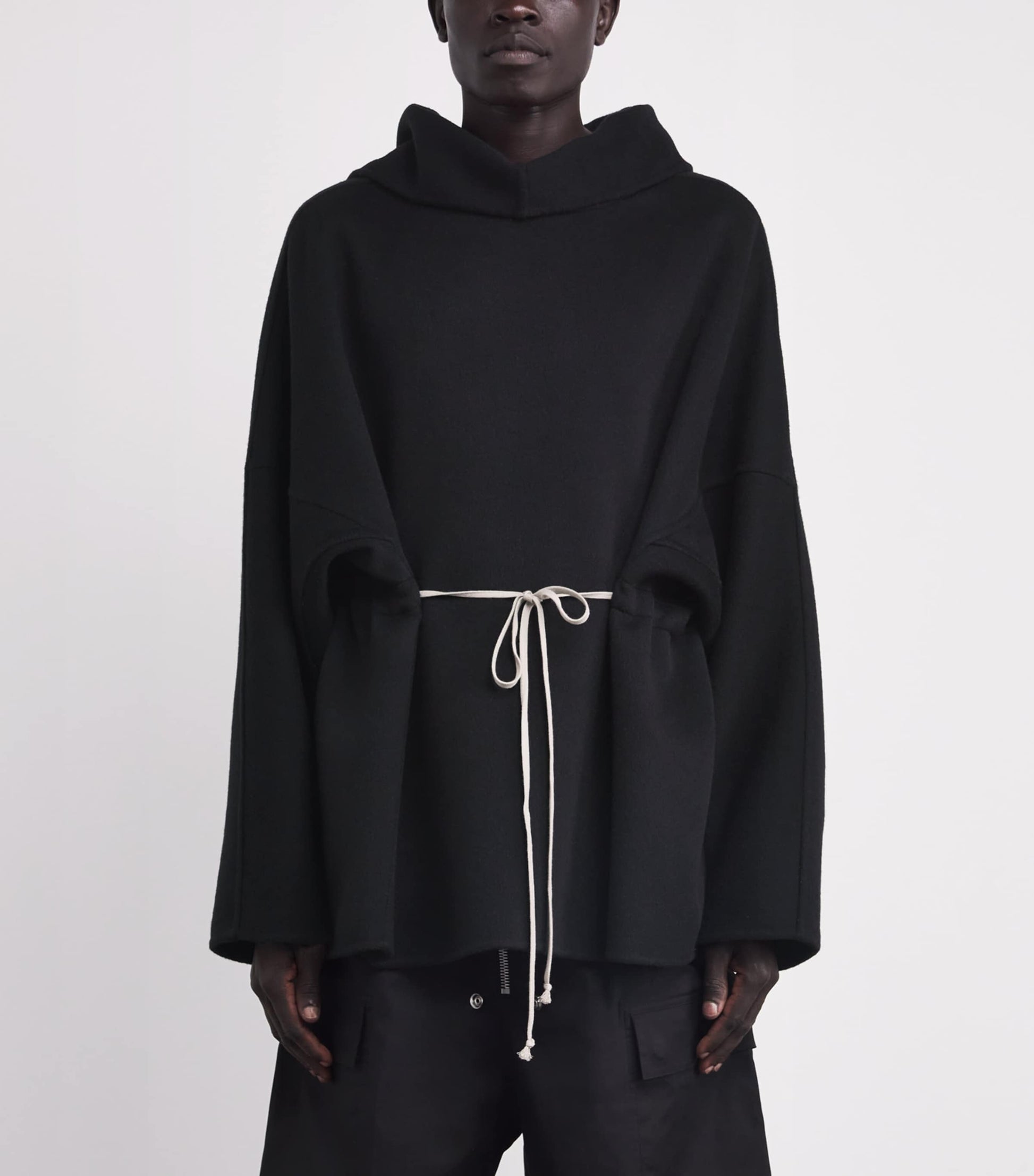 Rick Owens Black Cashmere Double-Faced Tunic Hoodie