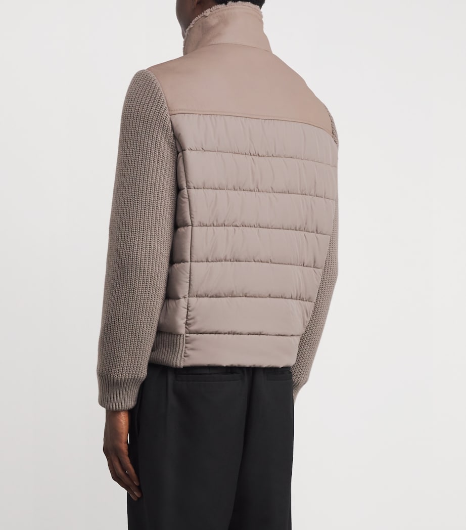 Corneliani Beige Shearling-Trim Padded Jacket