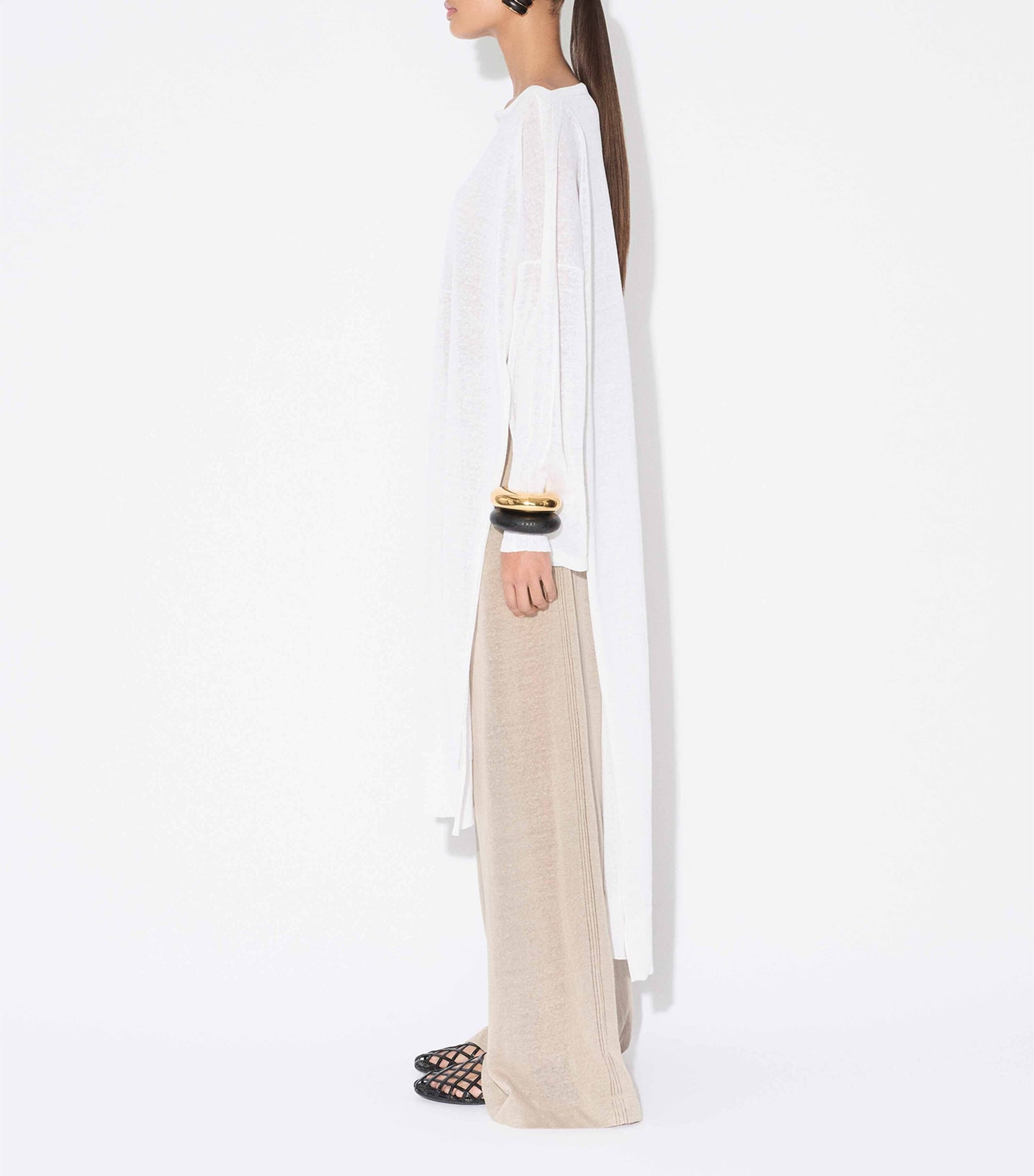 White Linen-Silk Kaftan Dress