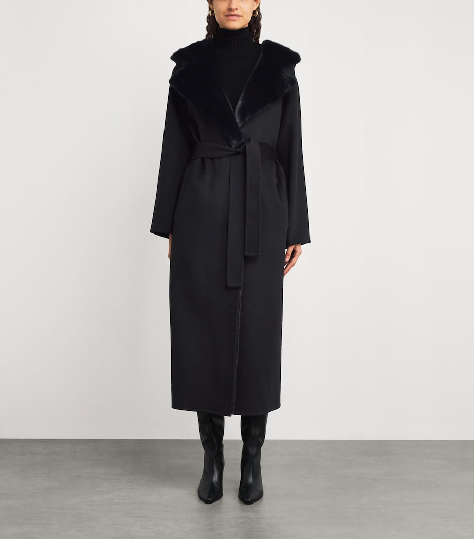 Hooded Mink Fur-Trim Coat