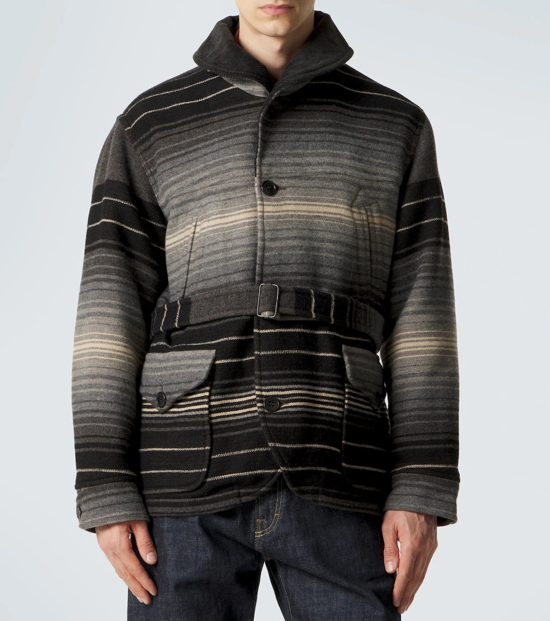 RRL - Striped wool and cotton jacquard coat