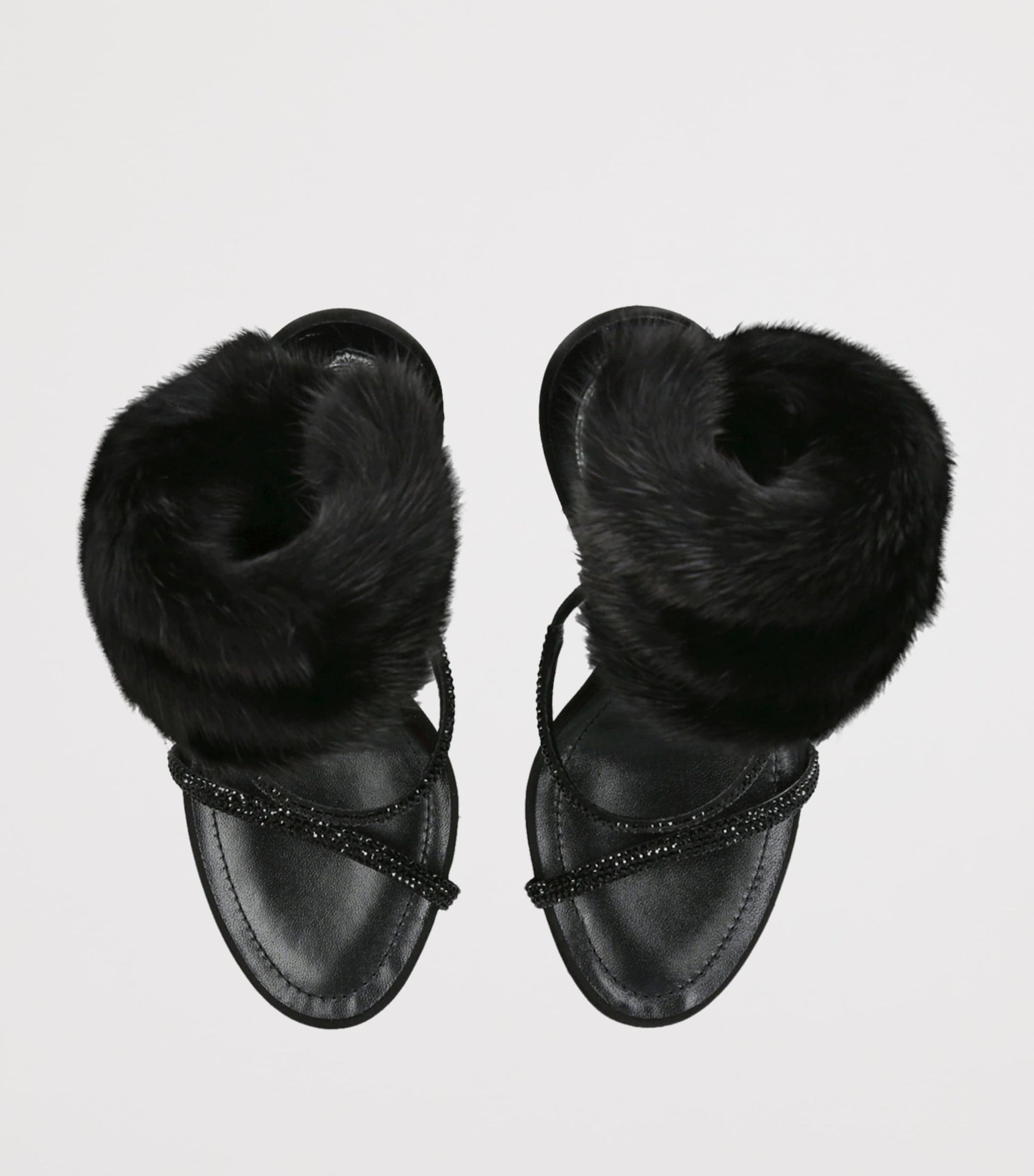 René Caovilla Black Fur-Trim Cleo Sandals 105