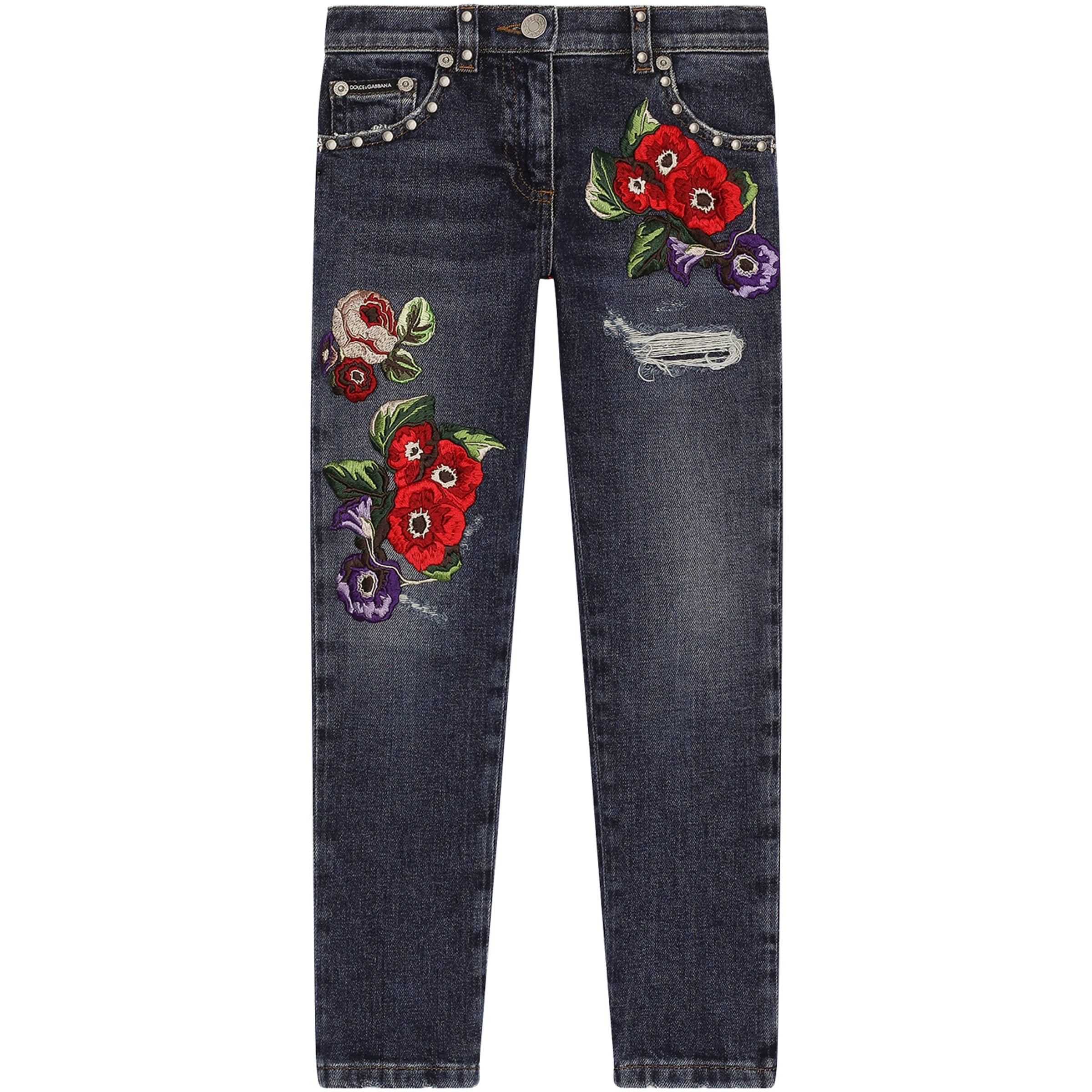 Dolce & Gabbana Kids Embroidered-Flower Jeans