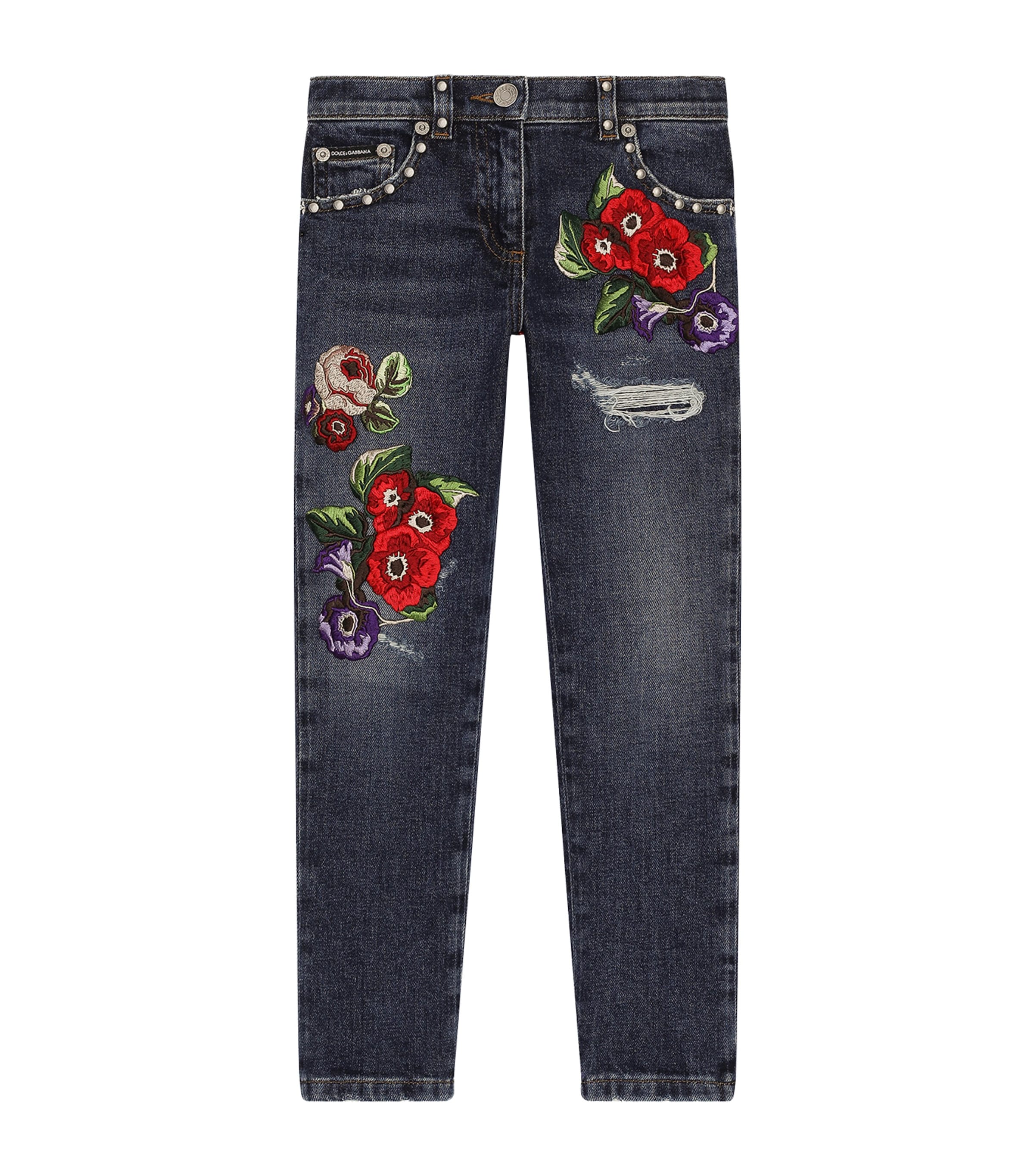 Dolce & Gabbana Kids Embroidered-Flower Jeans