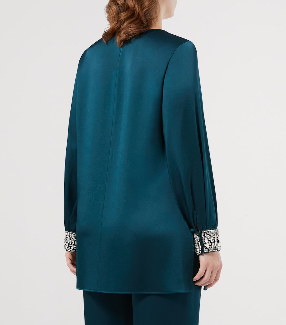 Marina Rinaldi Green Satin Embellished Liguria Blouse