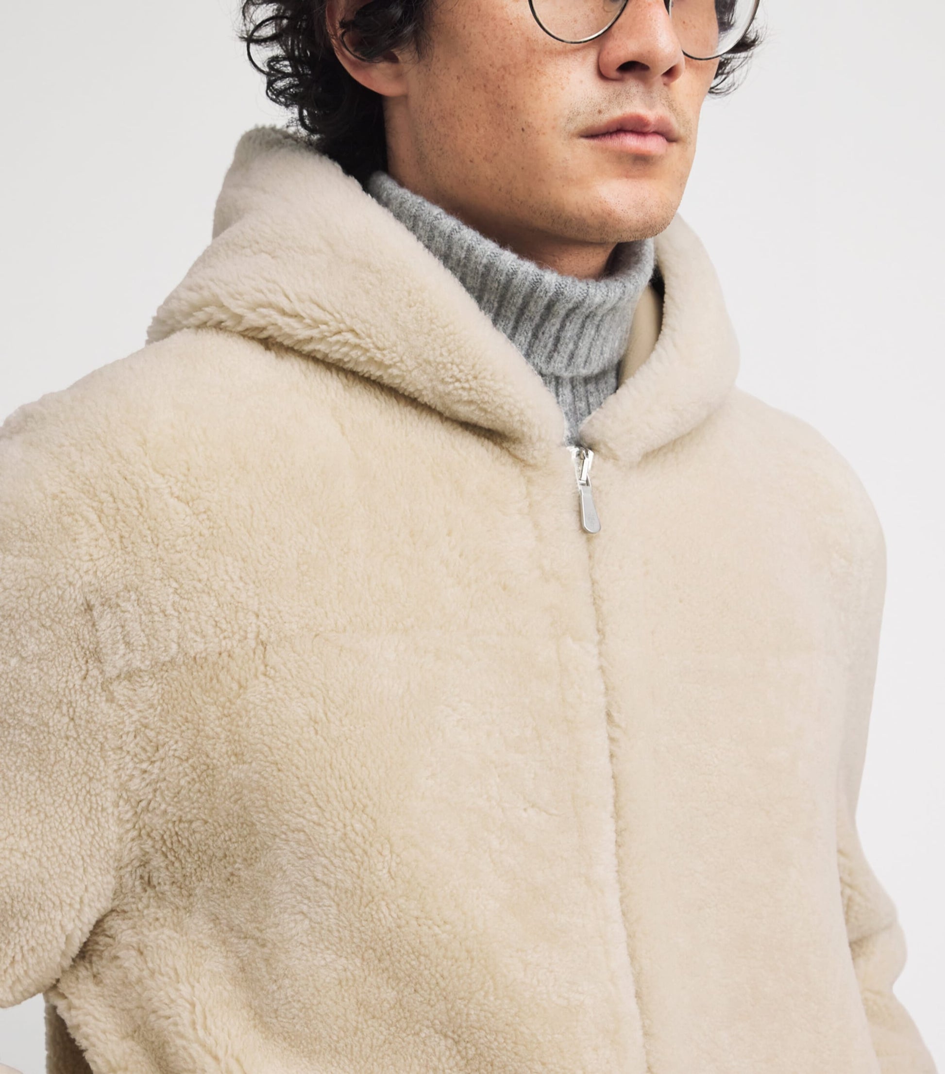 Ivory Shearling Hooded Jacket