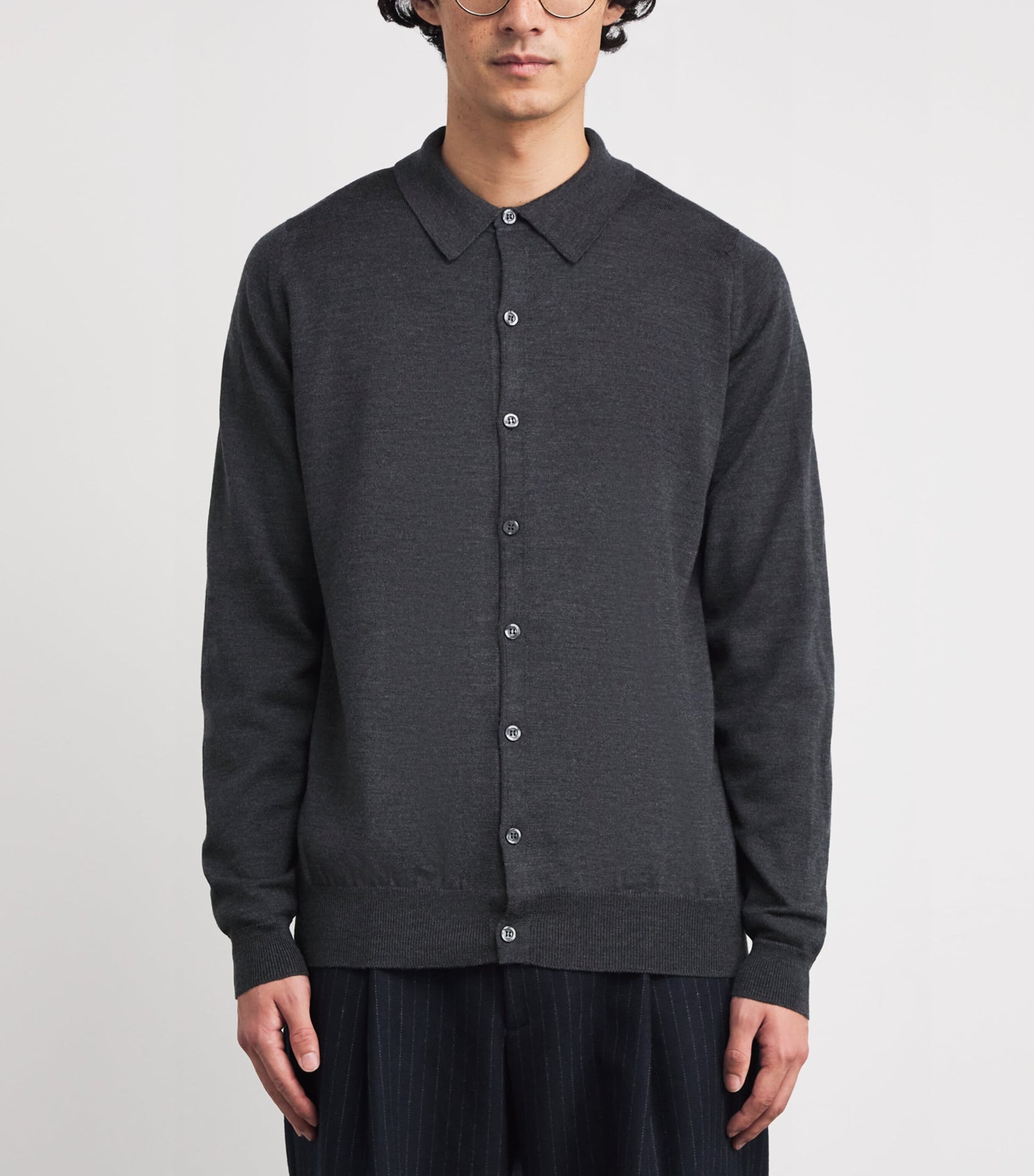 John Smedley Grey Extra Fine Merino Wool Tibor Shirt