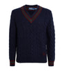 Blue Wool-Cashmere V-Neck Sweater