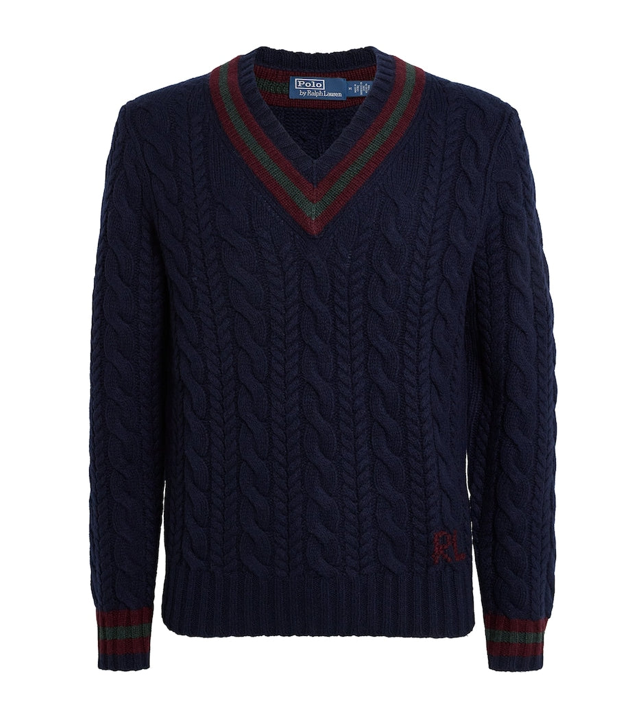 Blue Wool-Cashmere V-Neck Sweater