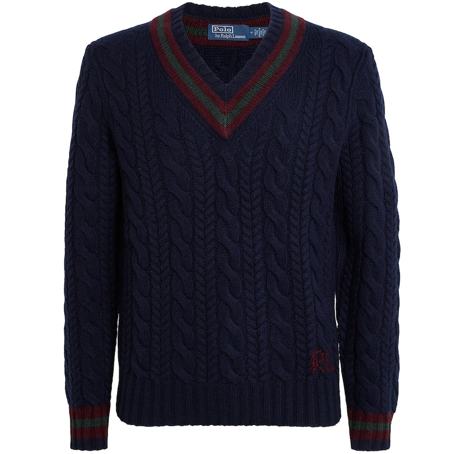 Blue Wool-Cashmere V-Neck Sweater