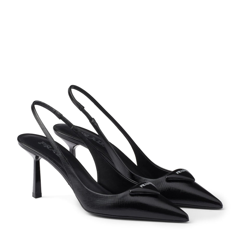 Prada Black Saffiano Leather Slingback Pumps 75