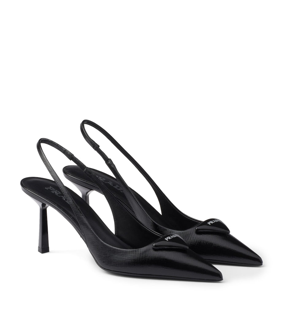 Prada Black Saffiano Leather Slingback Pumps 75