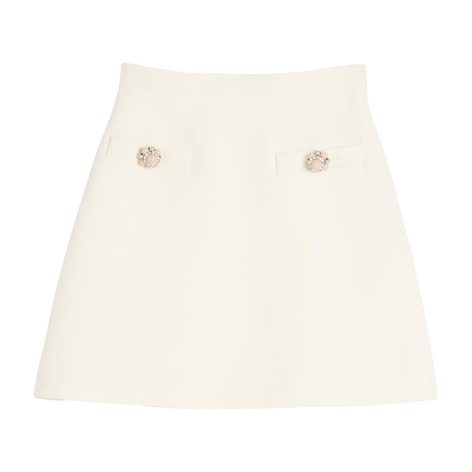 Valentino Ivory Virgin Wool-Silk Mini Skirt