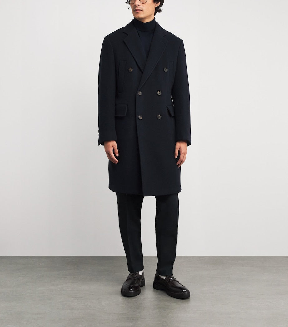 Blue Double-Breasted Overcoat