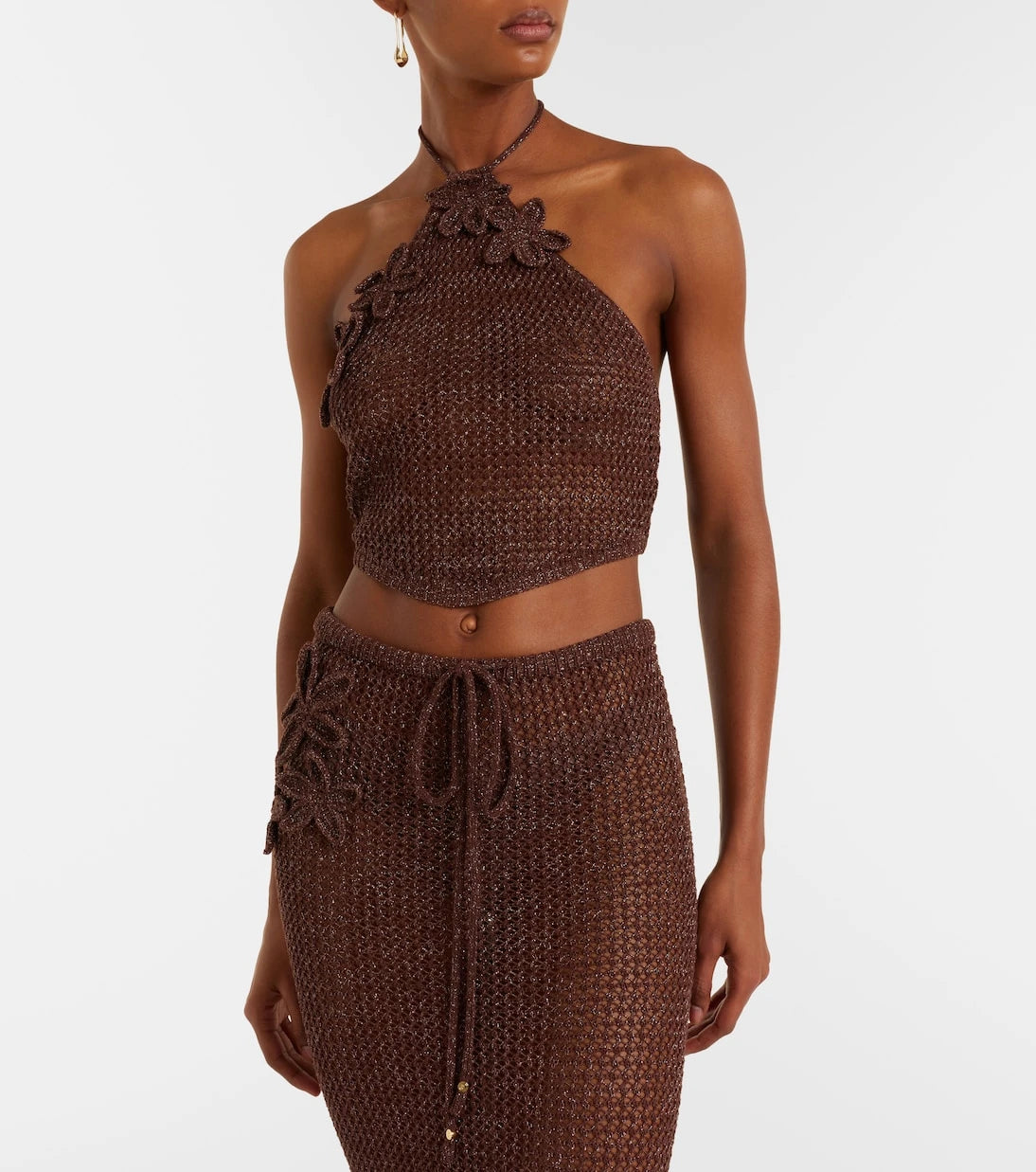 Bananhot - Cori open-knit halterneck lamé crop top