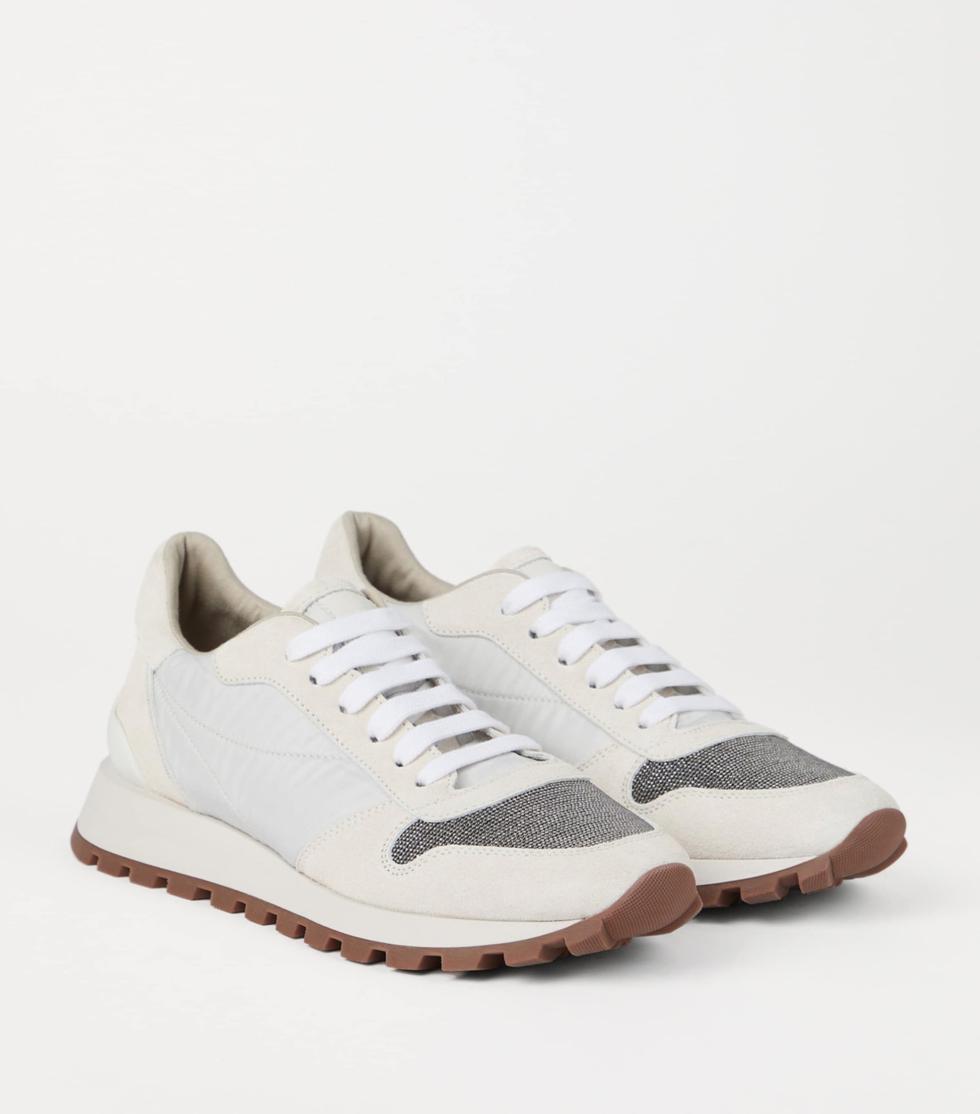 Brunello Cucinelli White Suede Technical Running Sneakers