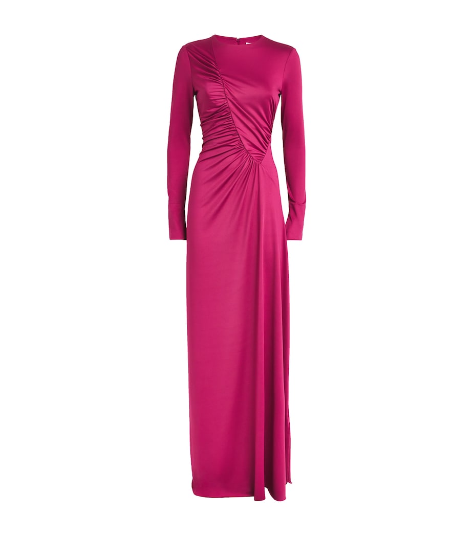 Victoria Beckham Red Long-Sleeve Ruched Maxi Dress