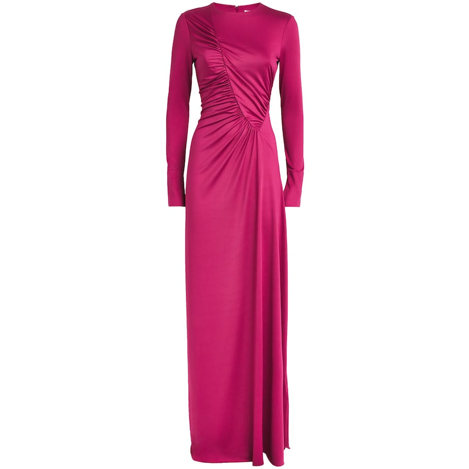 Victoria Beckham Red Long-Sleeve Ruched Maxi Dress